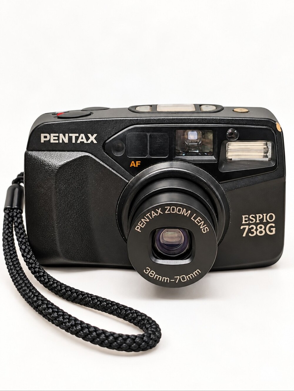 1998 Pentax Black Espio 738G Compact 35mm Camera 38-70mm Zoom - Tested Working